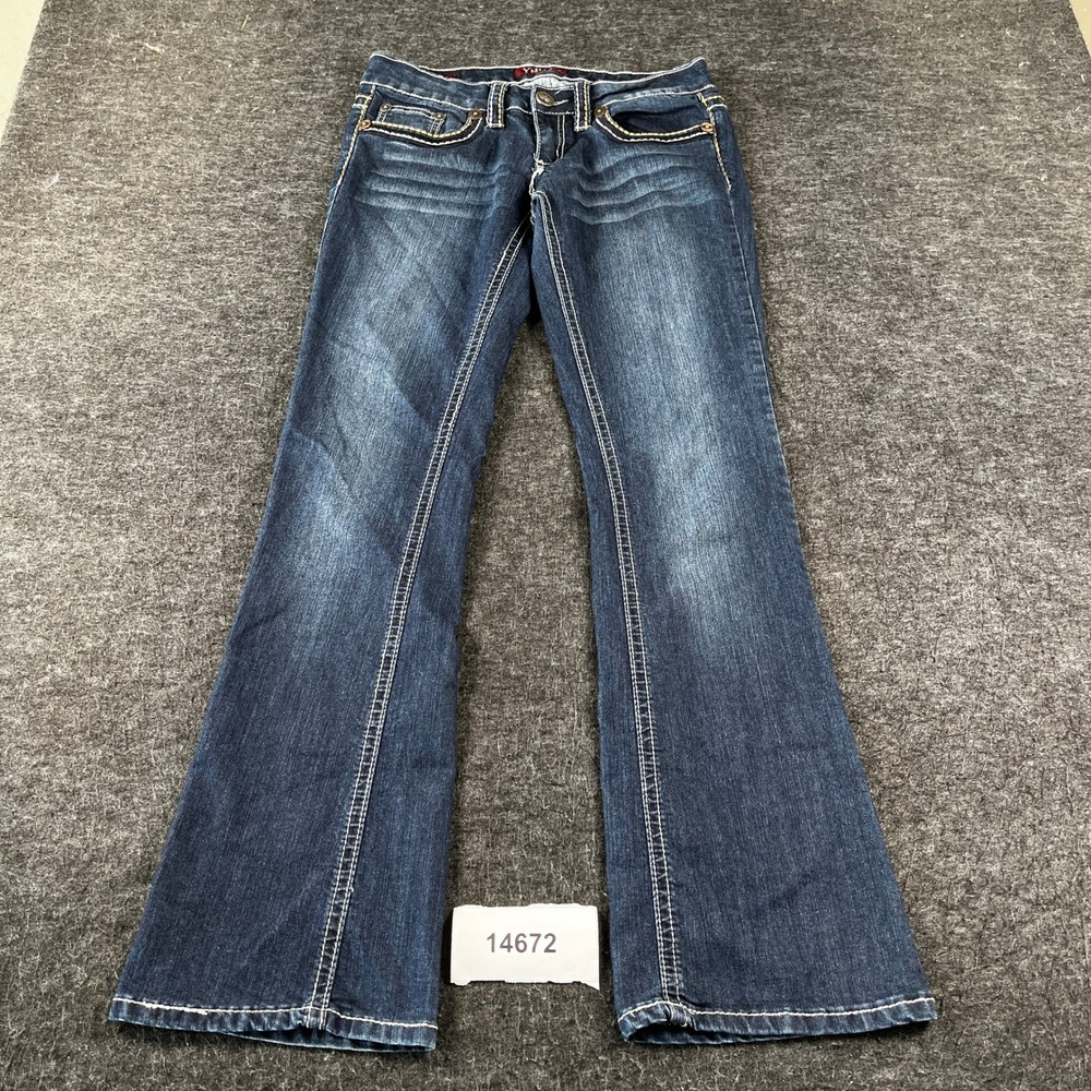 YMI Jeans Womens 7 Blue Denim Cotton Stretch Dark Was Everyday Wear Bootcut Leg
